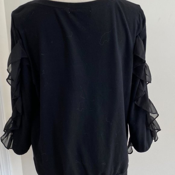 JoyJoy Black Knit Top with Ruffle Sleeves, Sz Small - Picture 3 of 3